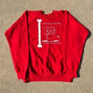 Vintage 1990s Cute Cat Kitten Grandma Style Animal Nature Crewneck Sweatshirt